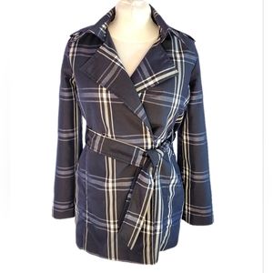 SUZY SHIER White and Blue Plaid Trench coat Size Medium